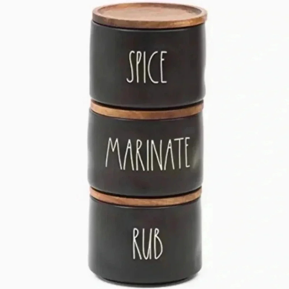 Rae Dunn Black Stackable Spice Marinate Rub‎ Set